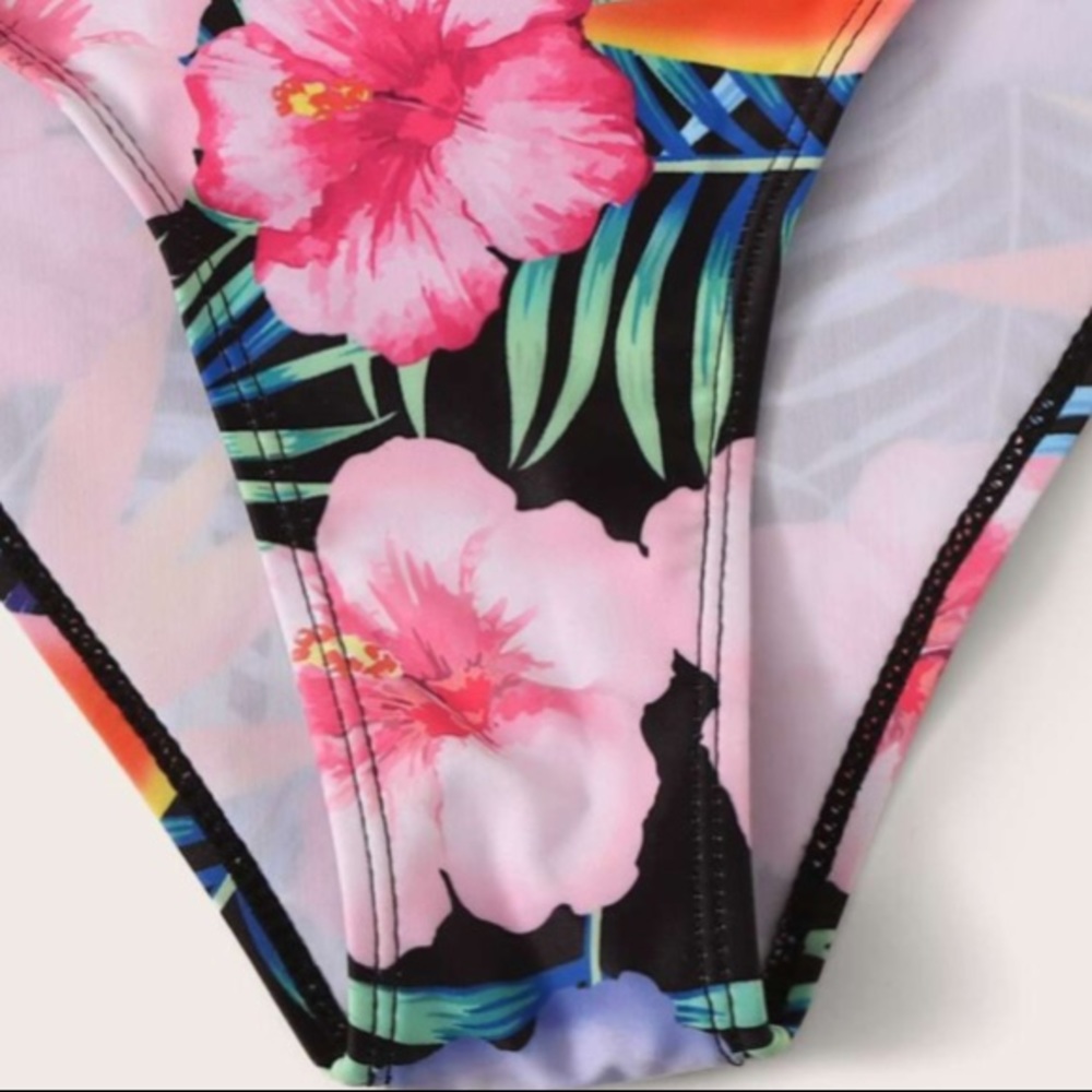 MULTI FLORAL CONTRAST MESH LINED ONE PC SWIMSUIT - Picture 5 of 11